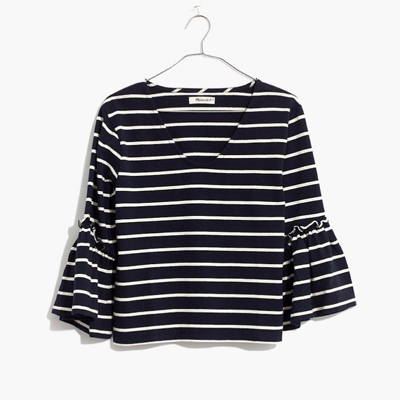 Madewell Irwin Stripe Ruffle Bell Sleeve Blouse XS - Picture 3 of 7